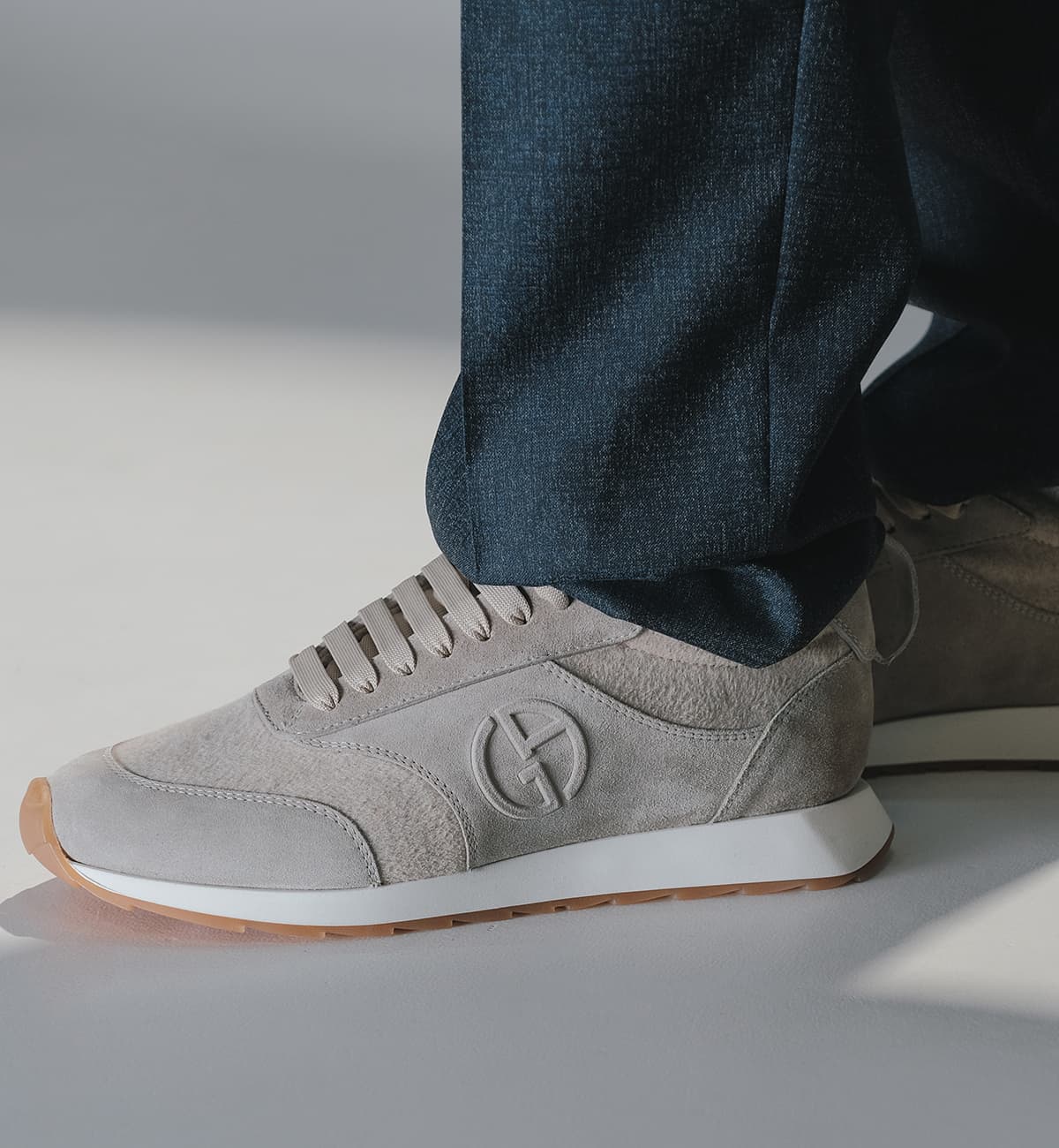 Giorgio Armani suede and wool sneakers. Man's clothing. Fall Autumn 2022